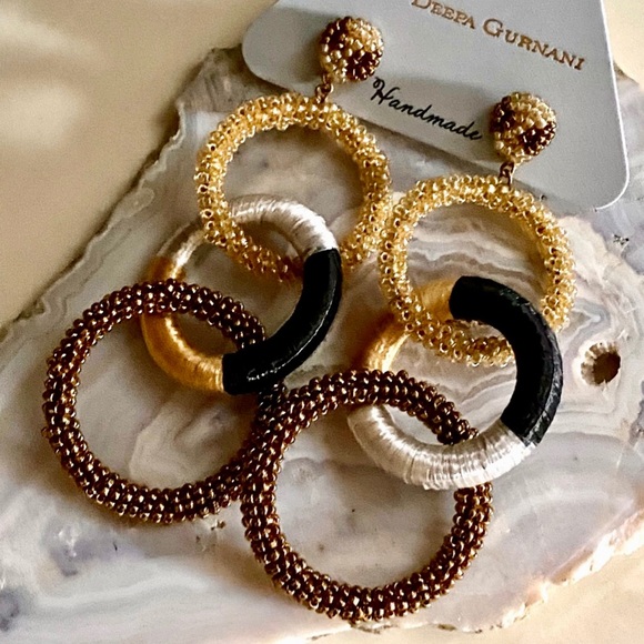 NWT Deepa Gurnani Triple Hoop Beaded Chandeliers - Picture 5 of 11